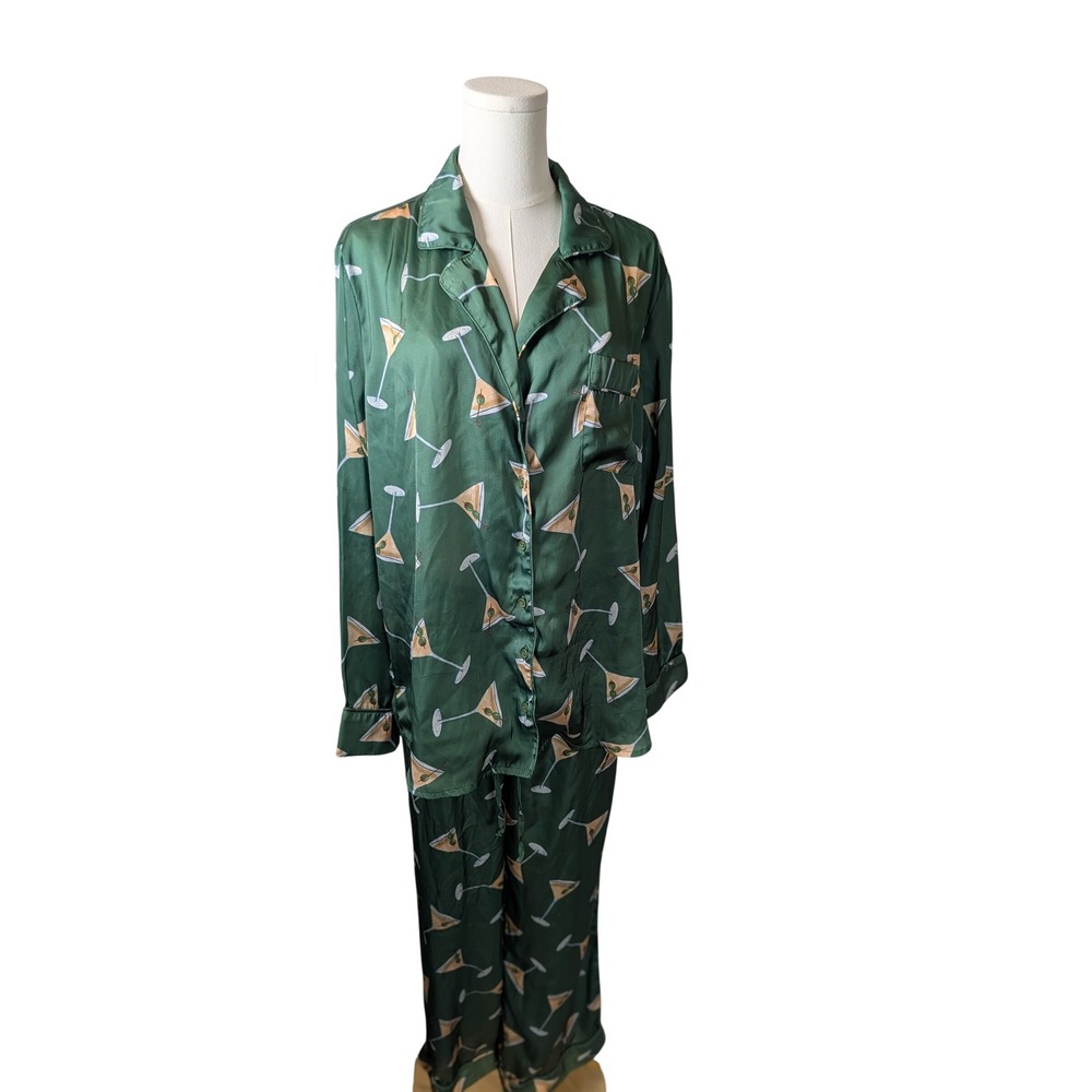 Show Me Your Mumu Classic PJ Set Tini Time Silky Green Martini Print Small